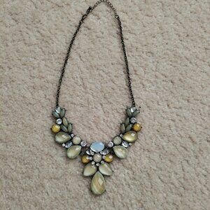 Women's Statement Necklace Cream Frosted, Gold Tone Stone Collar VGUC